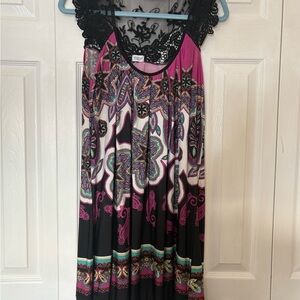 Charming Charlie Pink Paisley Dress with Black Lace